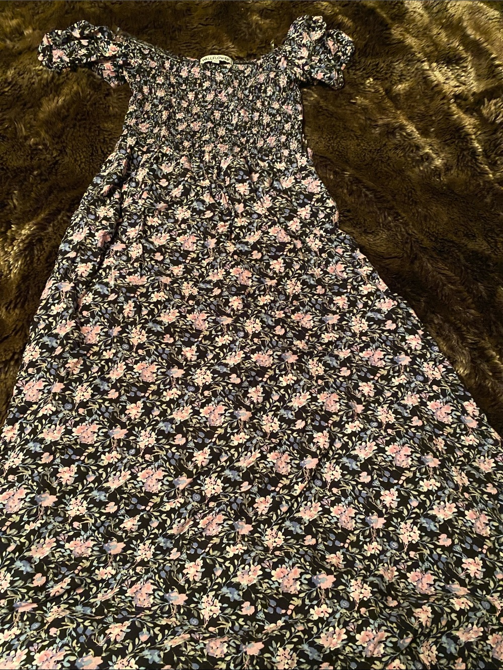 Wallflower Black Floral Maxi Dress with Pink and Blue Blossoms
